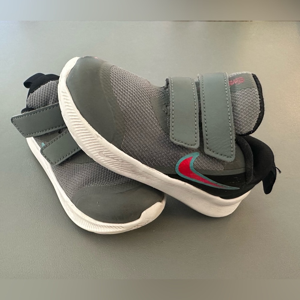Nike Gray and Black Kids Sneakers with Velcro